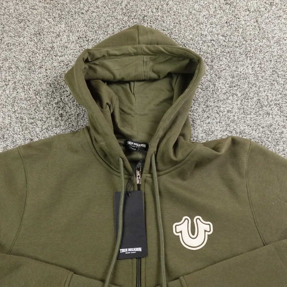NEW True Religion Hoodie Mens L Green Buddha Full Zip‎ Sweatshirt Sweater Jacket